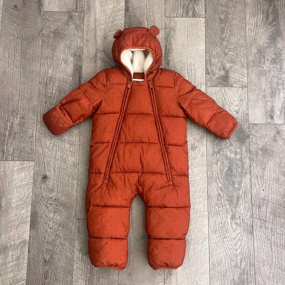Baby Gap ColdControl Primaloft Puffer Snowsuit Rust Heart Bear Ears 12-18M